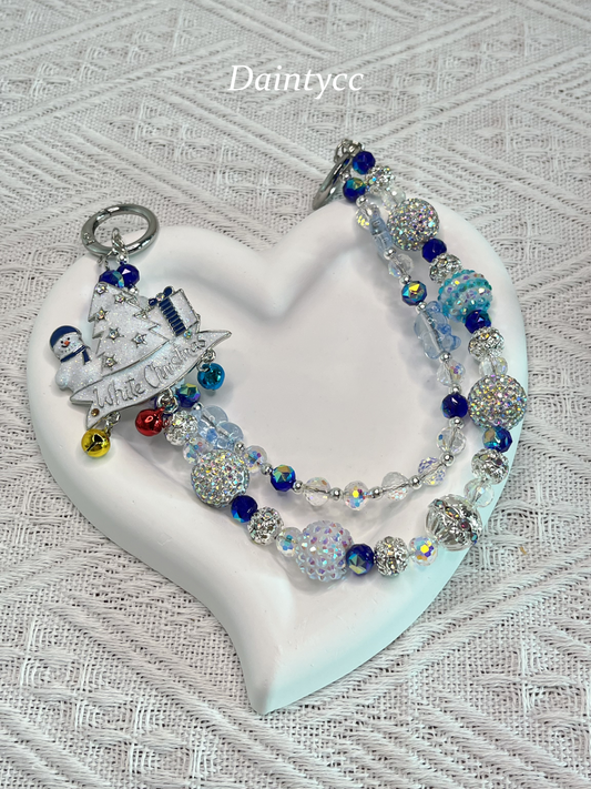White Christmas snowman Luxurious bag charm phone chain double chain key chain