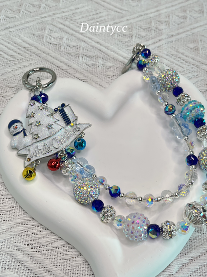 White Christmas snowman Luxurious bag charm phone chain double chain key chain