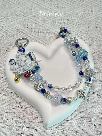 White Christmas snowman Luxurious bag charm phone chain double chain key chain