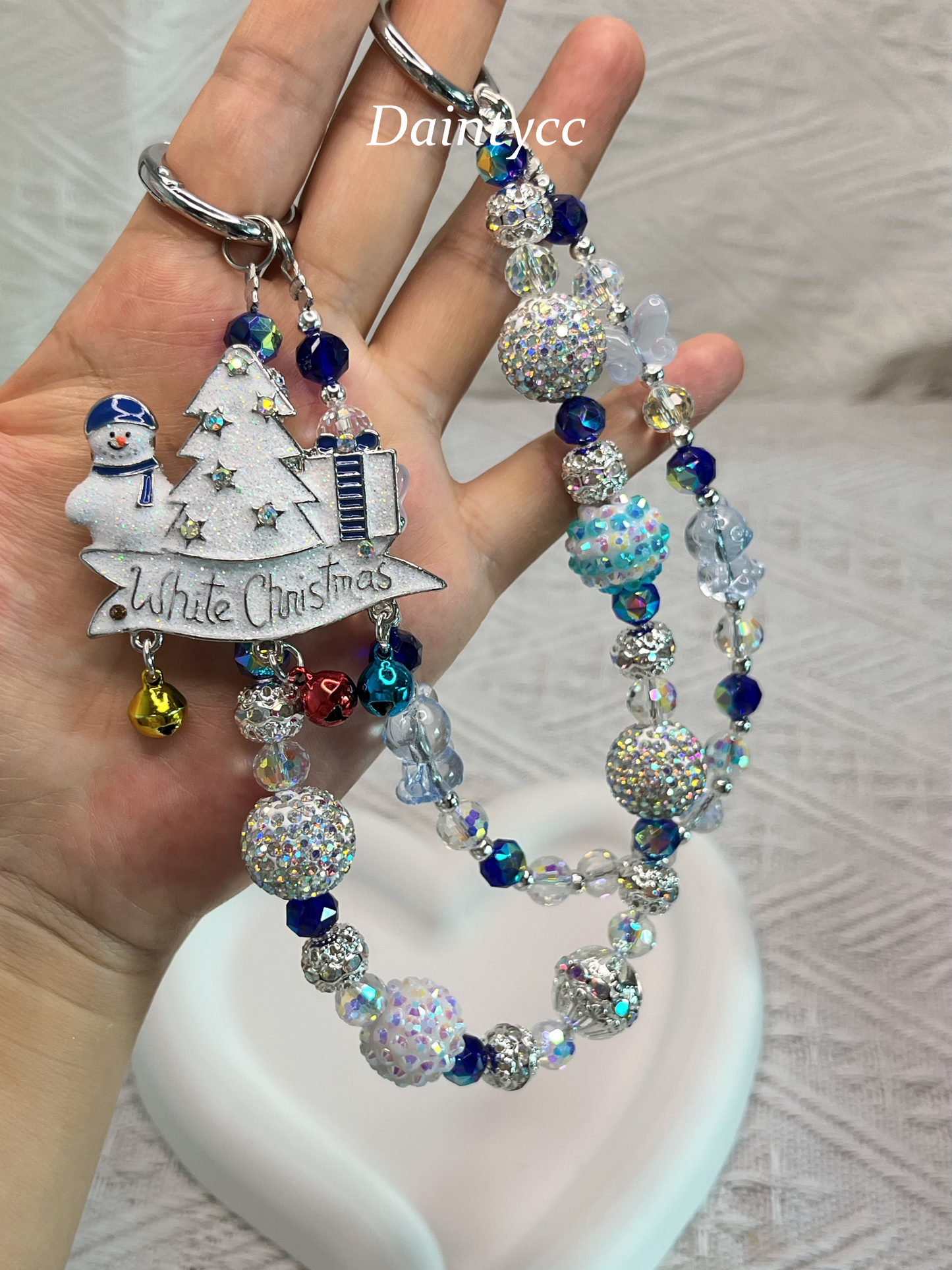White Christmas snowman Luxurious bag charm phone chain double chain key chain