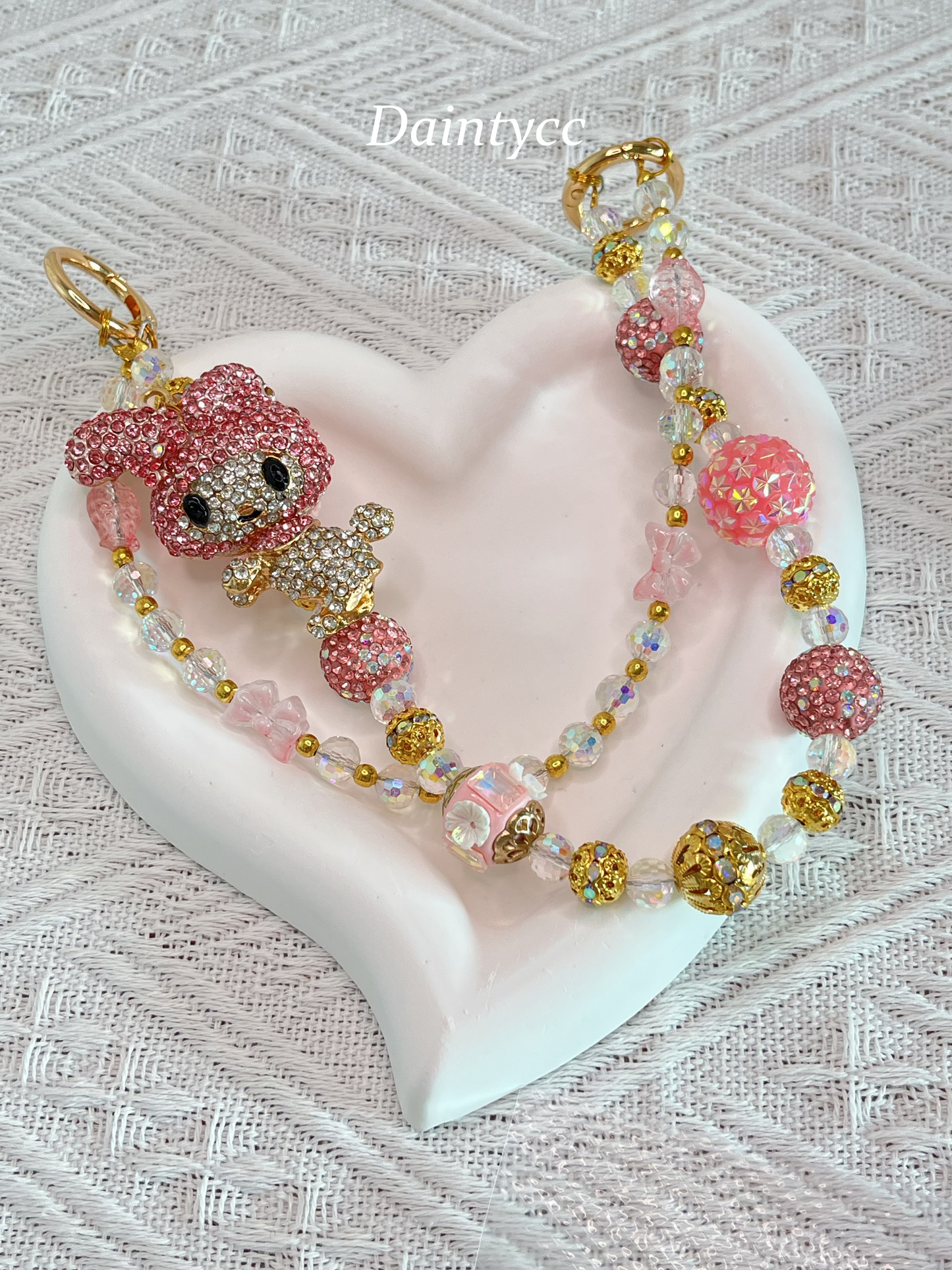 Melody pink Luxurious bag charm phone chain double chain key chain