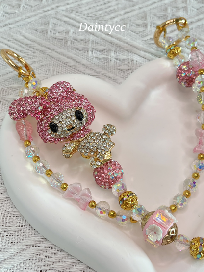 Melody pink Luxurious bag charm phone chain double chain key chain
