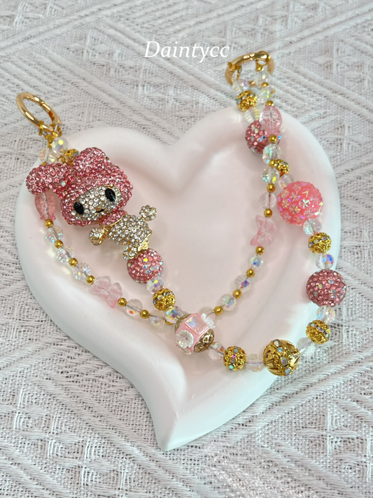 Melody pink Luxurious bag charm phone chain double chain key chain