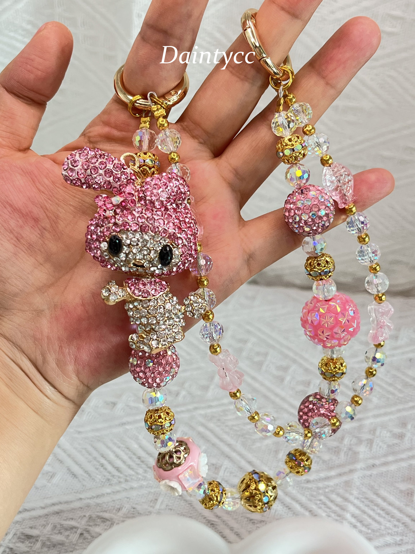 Melody pink Luxurious bag charm phone chain double chain key chain
