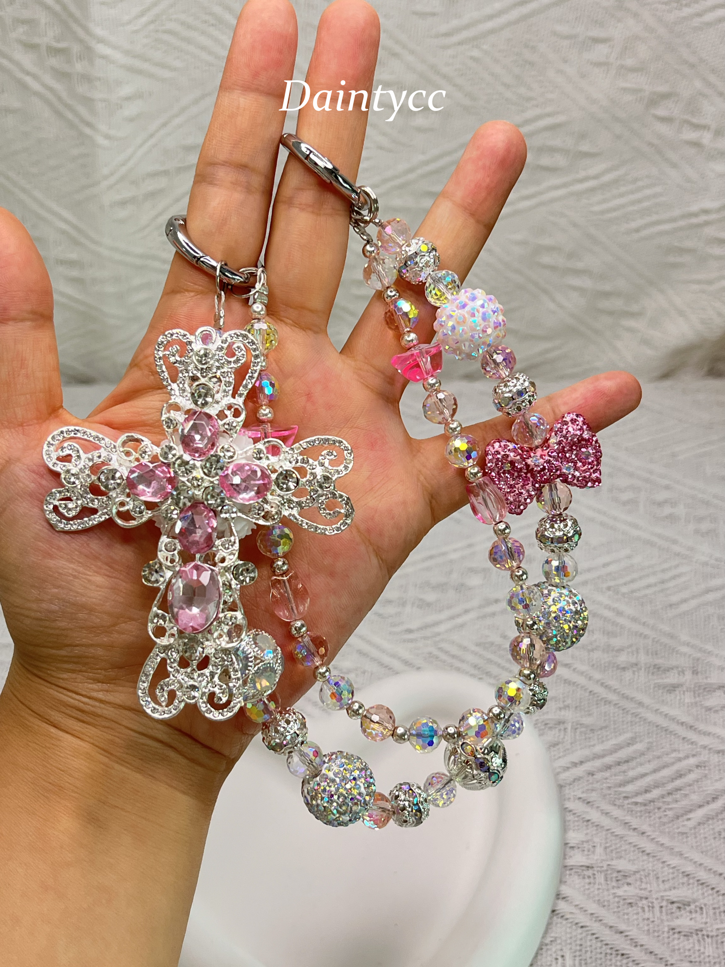 Pink cross luxurious bag charm phone chain double chain key chain