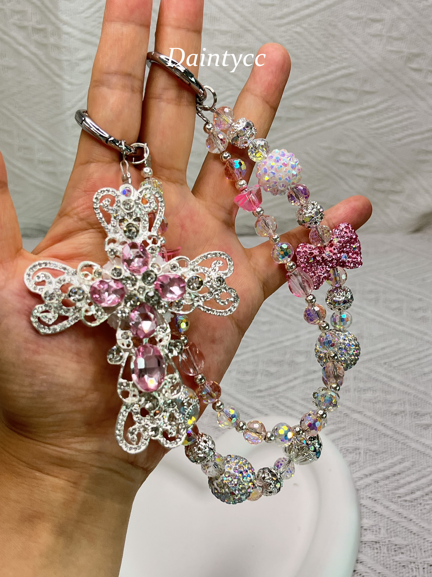 Pink cross luxurious bag charm phone chain double chain key chain