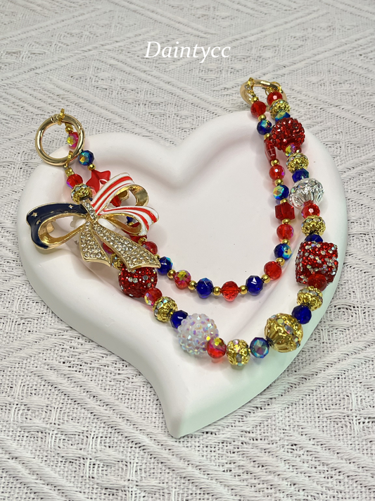 Bowknot luxurious bag charm phone chain double chain key chain