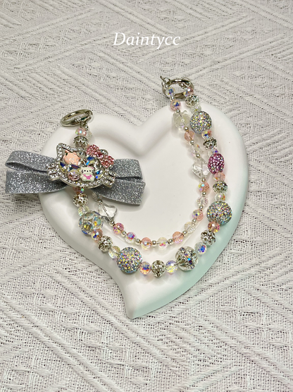 Kitty oversized bow luxurious bag charm phone chain double chain key chain