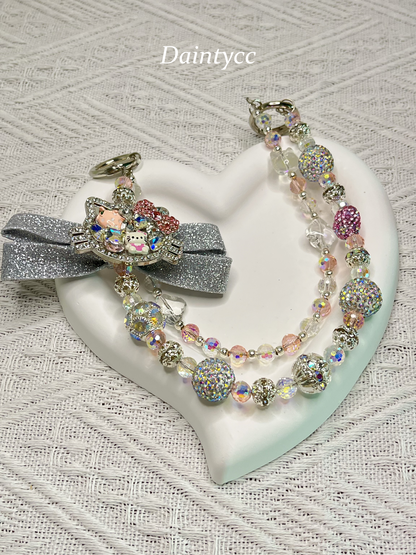 Kitty oversized bow luxurious bag charm phone chain double chain key chain