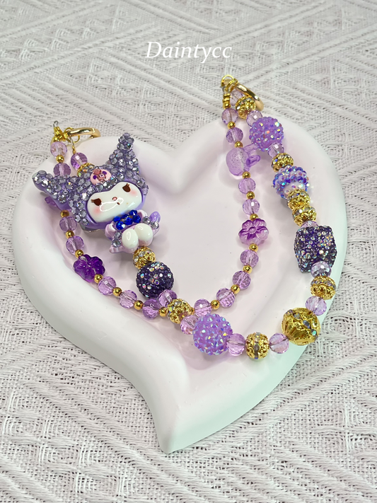 Purple cute Kuromi luxurious bag charm phone chain double chain key chain