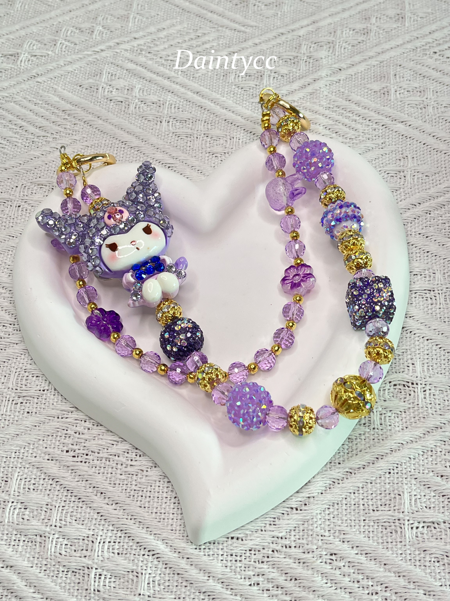 Purple cute Kuromi luxurious bag charm phone chain double chain key chain