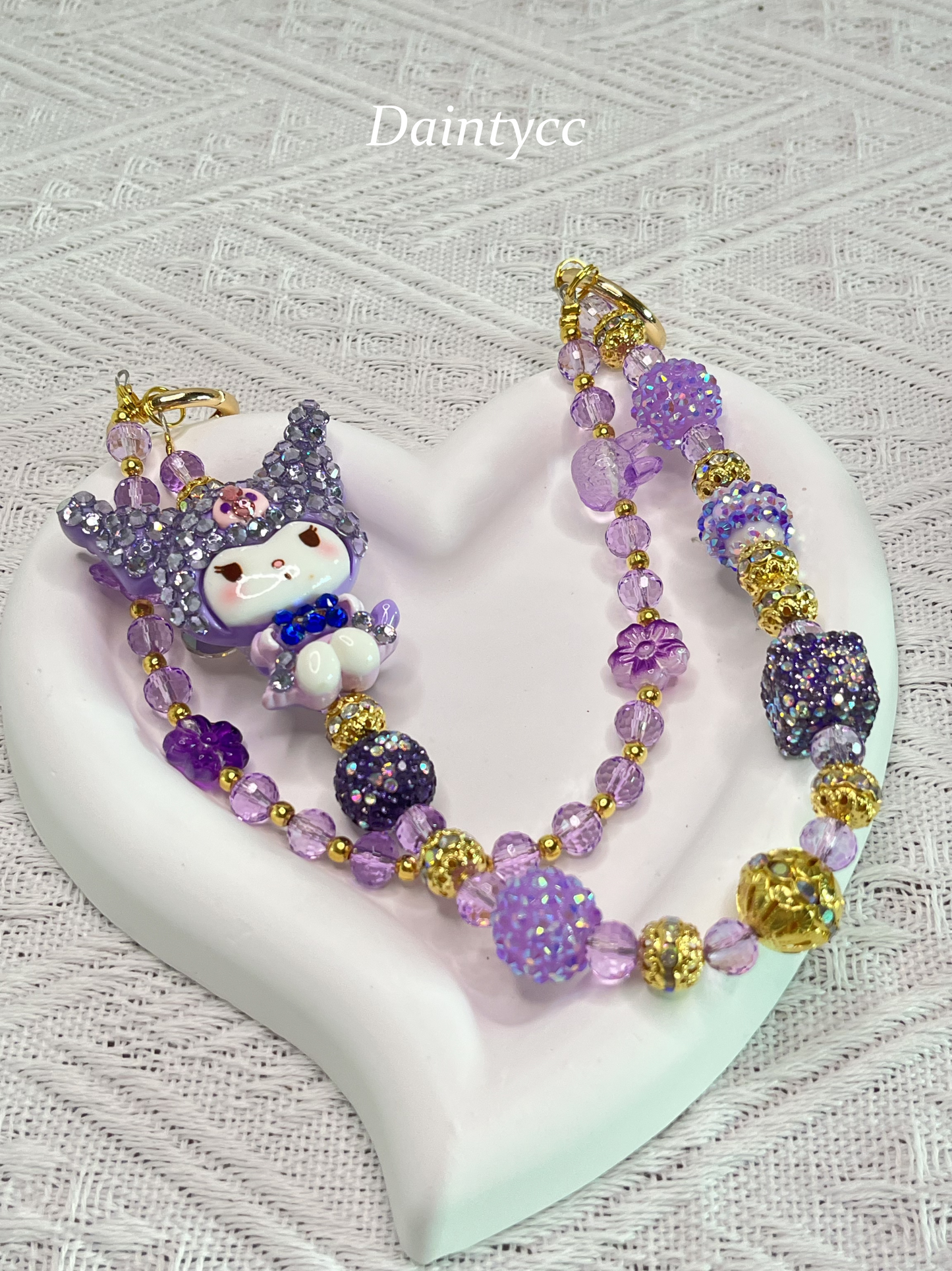 Purple cute Kuromi luxurious bag charm phone chain double chain key chain