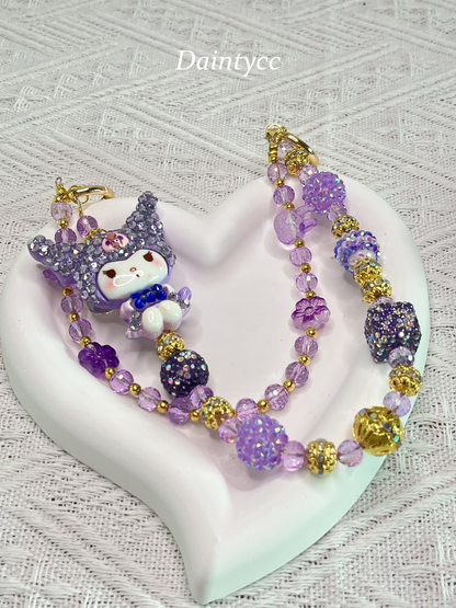 Purple cute Kuromi luxurious bag charm phone chain double chain key chain