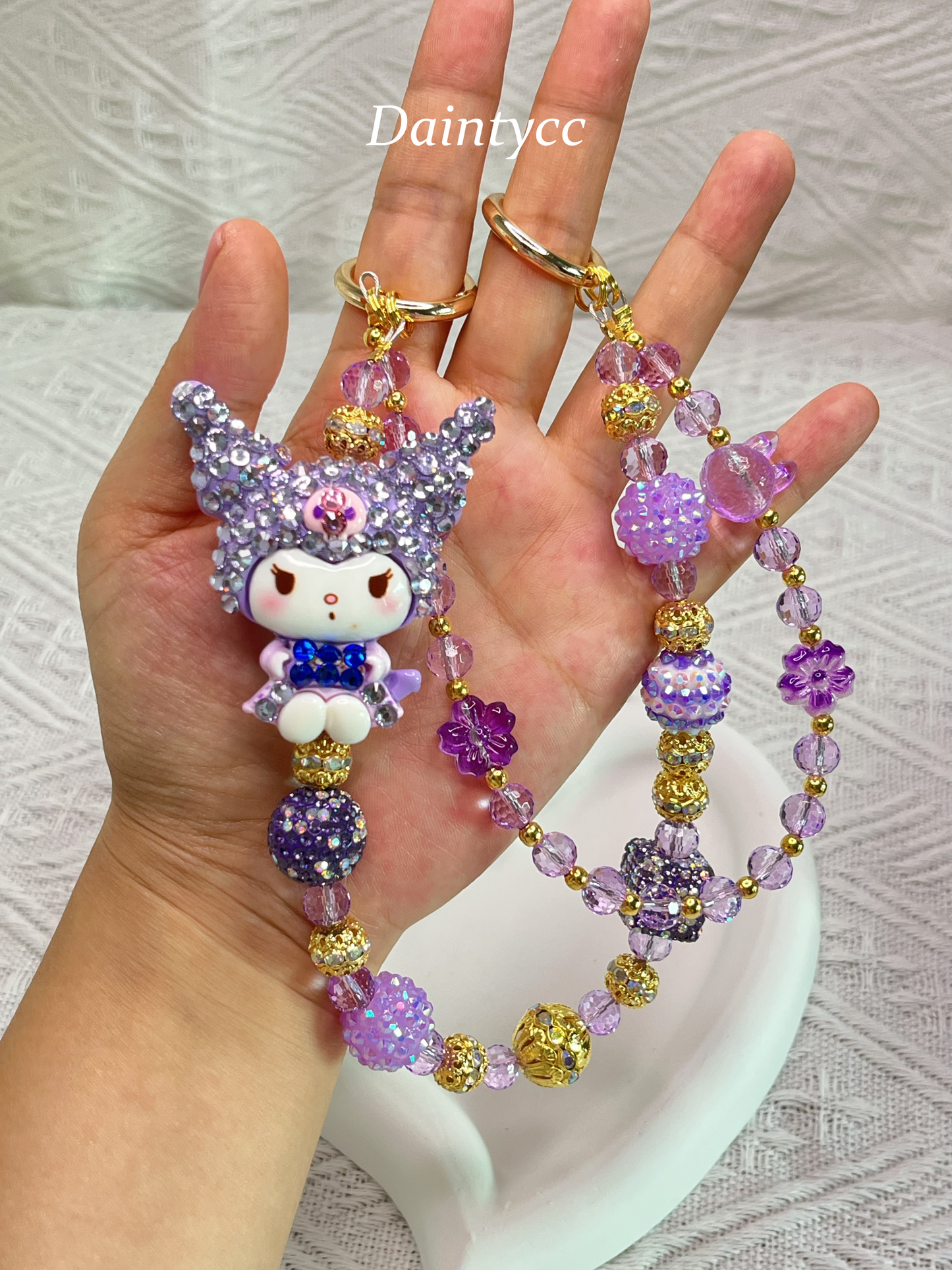Purple cute Kuromi luxurious bag charm phone chain double chain key chain