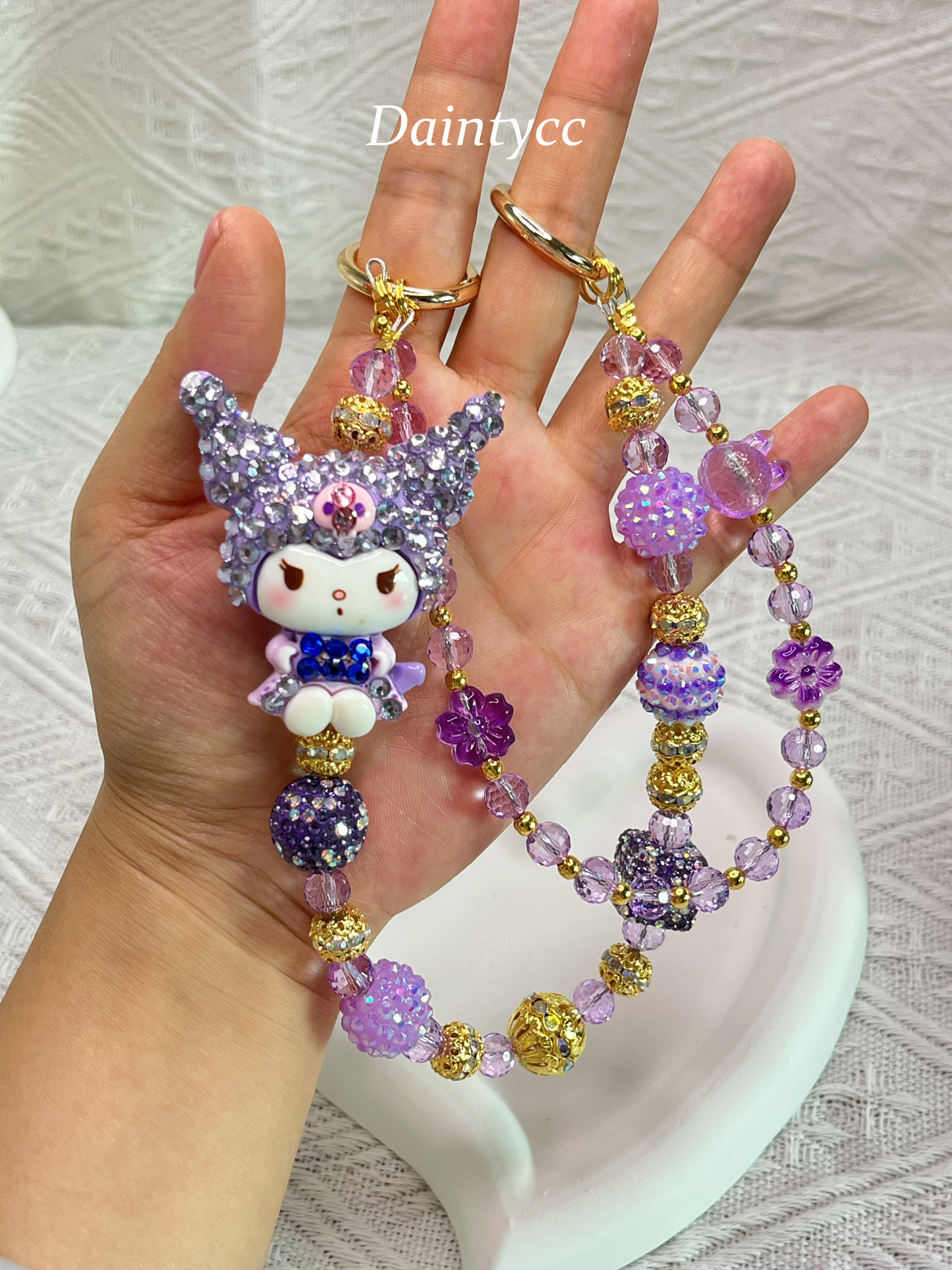 Purple cute Kuromi luxurious bag charm phone chain double chain key chain