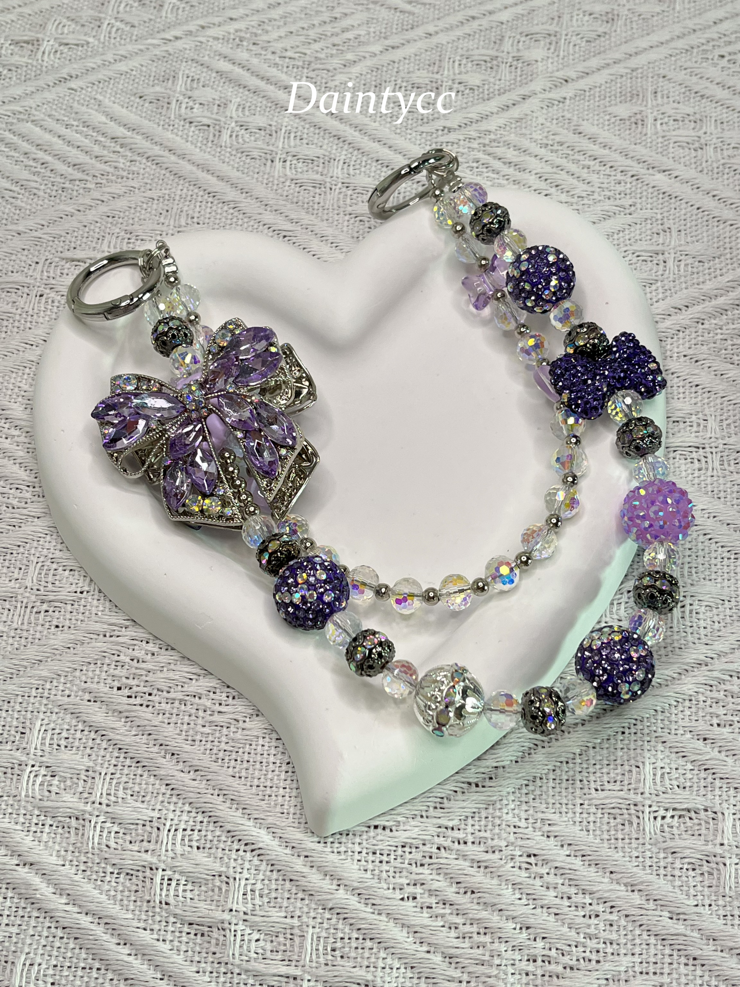 Purple elegant bow luxurious bag charm phone chain double chain key chain