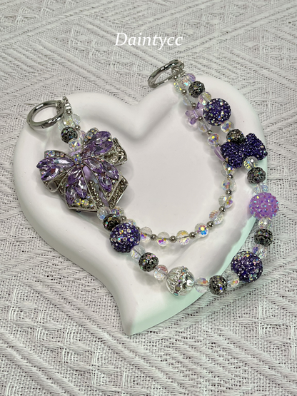 Purple elegant bow luxurious bag charm phone chain double chain key chain