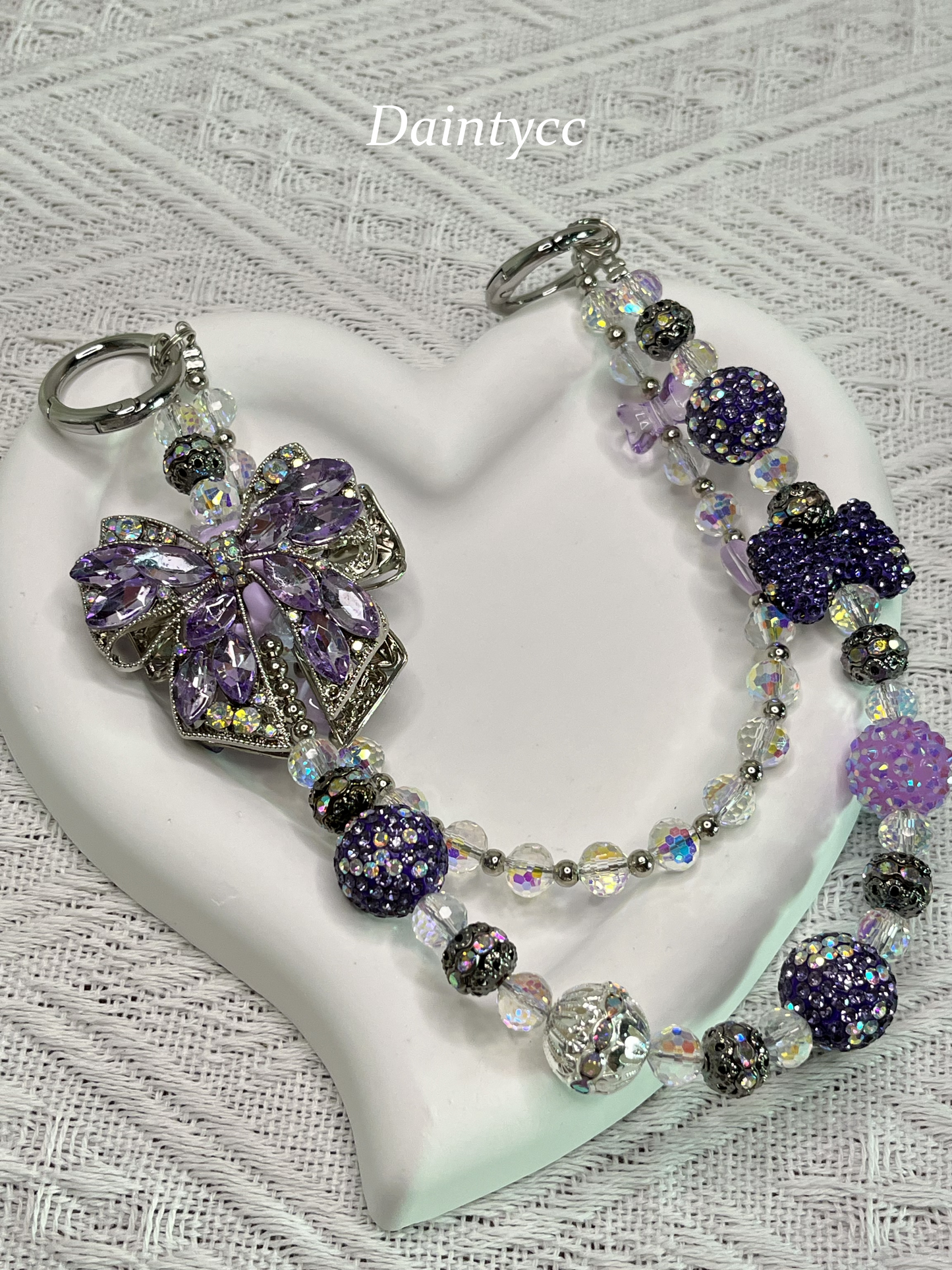 Purple elegant bow luxurious bag charm phone chain double chain key chain