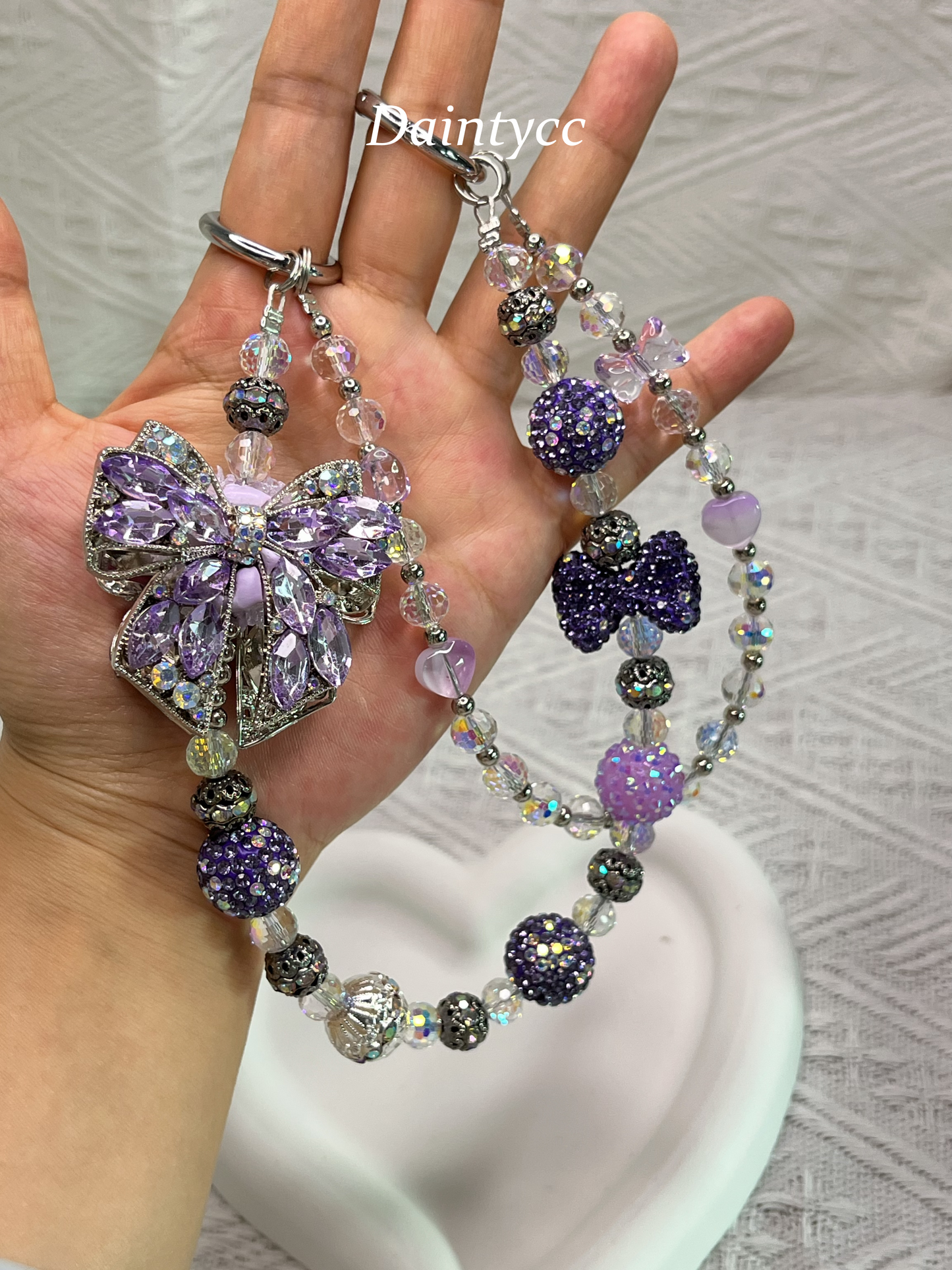 Purple elegant bow luxurious bag charm phone chain double chain key chain