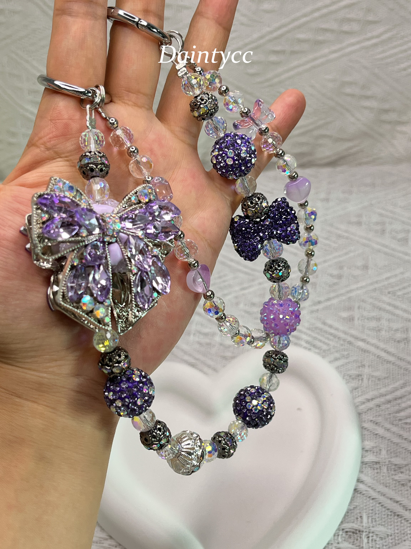 Purple elegant bow luxurious bag charm phone chain double chain key chain