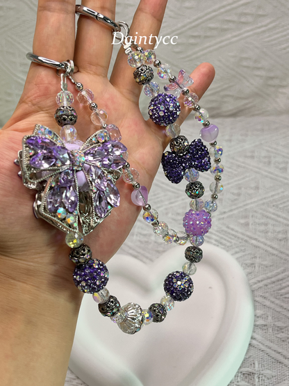 Purple elegant bow luxurious bag charm phone chain double chain key chain