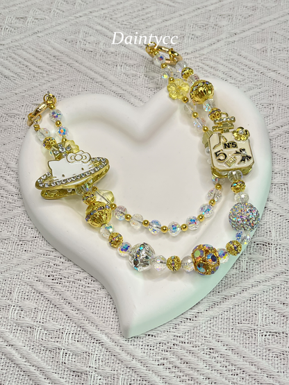 Golden Kitty luxurious bag charm phone chain double chain key chain
