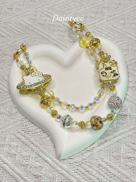Golden Kitty luxurious bag charm phone chain double chain key chain