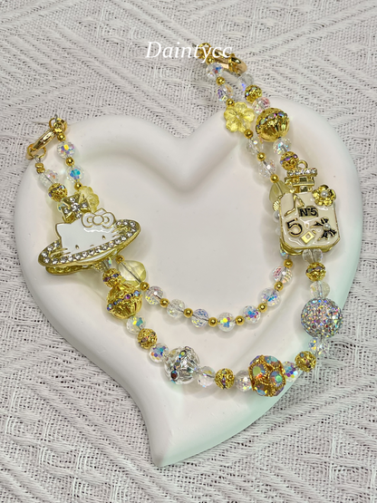 Golden Kitty luxurious bag charm phone chain double chain key chain