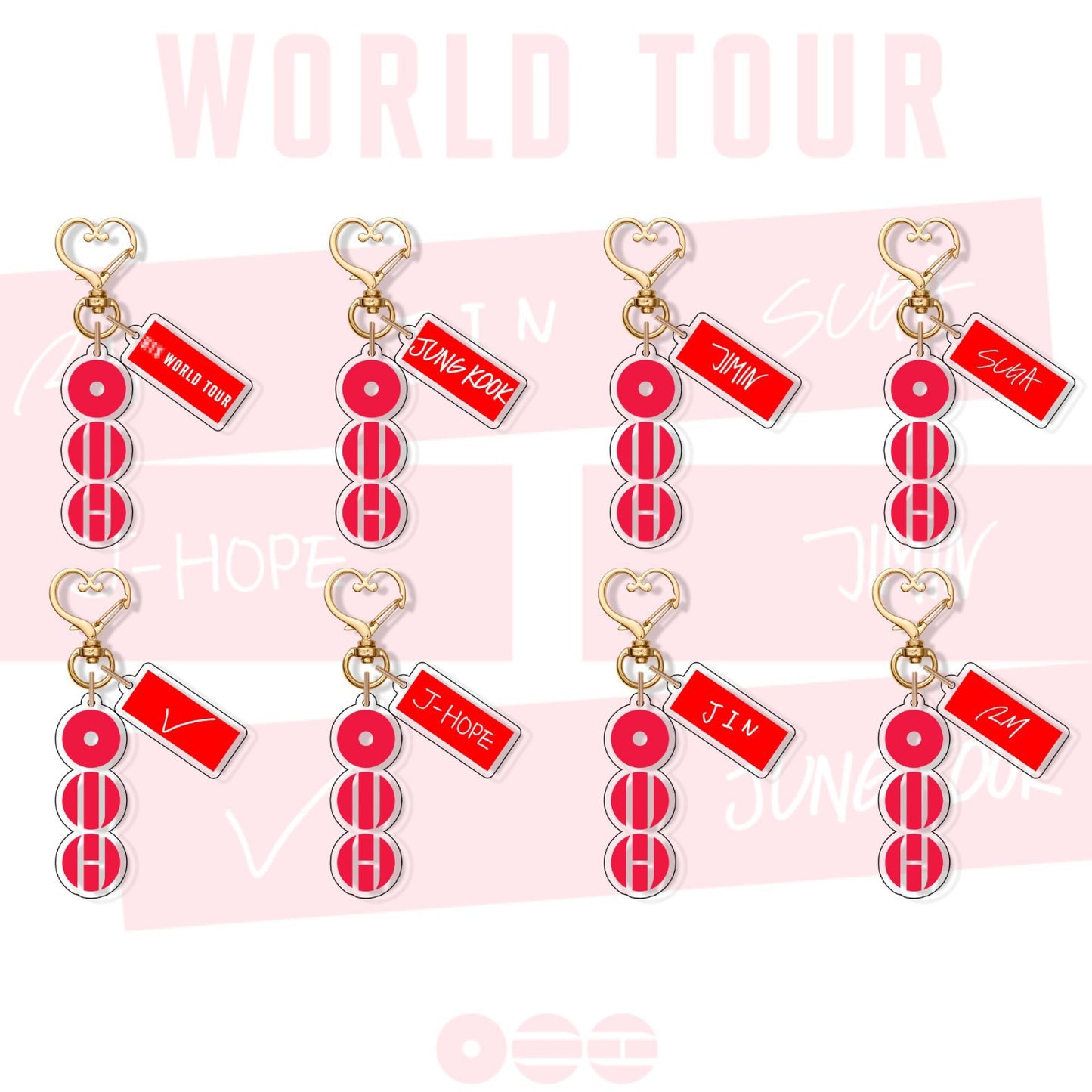 Kpop World Tour Acrylic Keychain with Heart Clasp | Red Concept Album Logo Mini Name Tag Pendant Bag Charm