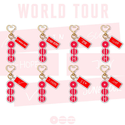 Kpop World Tour Acrylic Keychain with Heart Clasp | Red Concept Album Logo Mini Name Tag Pendant Bag Charm