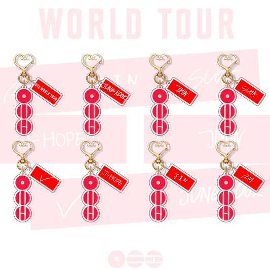 Kpop World Tour Acrylic Keychain with Heart Clasp | Red Concept Album Logo Mini Name Tag Pendant Bag Charm