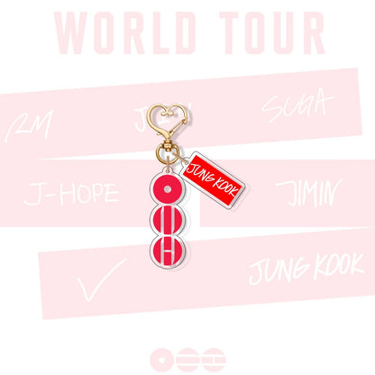 Kpop World Tour Acrylic Keychain with Heart Clasp | Red Concept Album Logo Mini Name Tag Pendant Bag Charm
