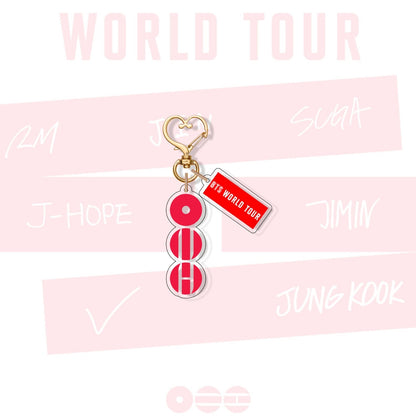 Kpop World Tour Acrylic Keychain with Heart Clasp | Red Concept Album Logo Mini Name Tag Pendant Bag Charm