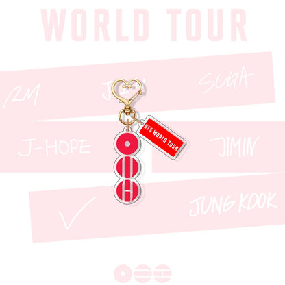 Kpop World Tour Acrylic Keychain with Heart Clasp | Red Concept Album Logo Mini Name Tag Pendant Bag Charm