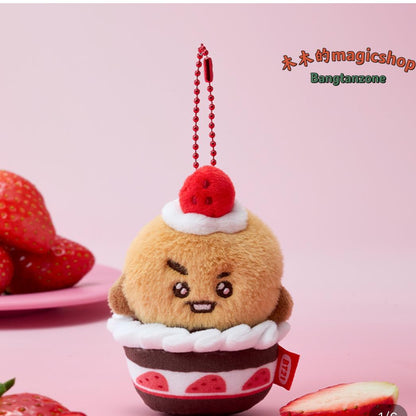 BT21 Strawberry Cupcake Plush Keychain | Cute Cartoon Character Mini Soft Doll Bag Pendant for Fans