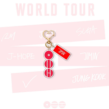 Kpop World Tour Acrylic Keychain with Heart Clasp | Red Concept Album Logo Mini Name Tag Pendant Bag Charm