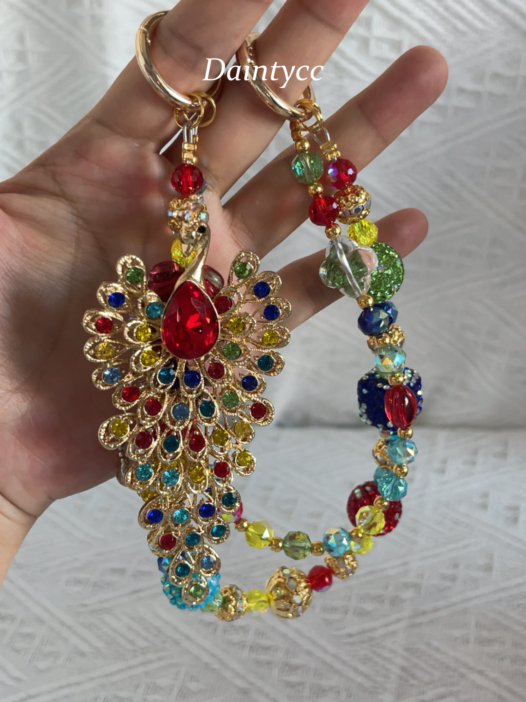 Colorful peacock Luxurious bag charm phone chain double chain