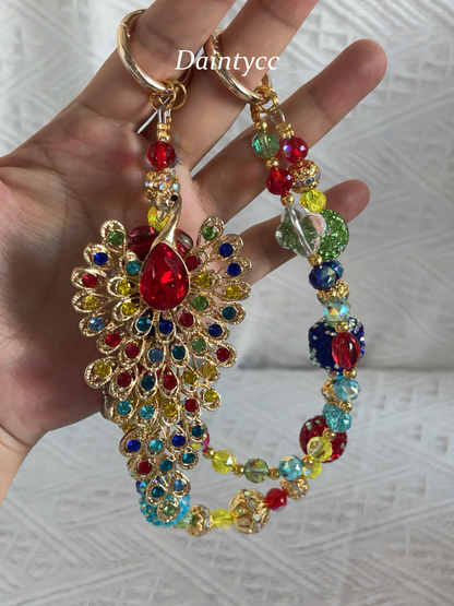 Colorful peacock Luxurious bag charm phone chain double chain