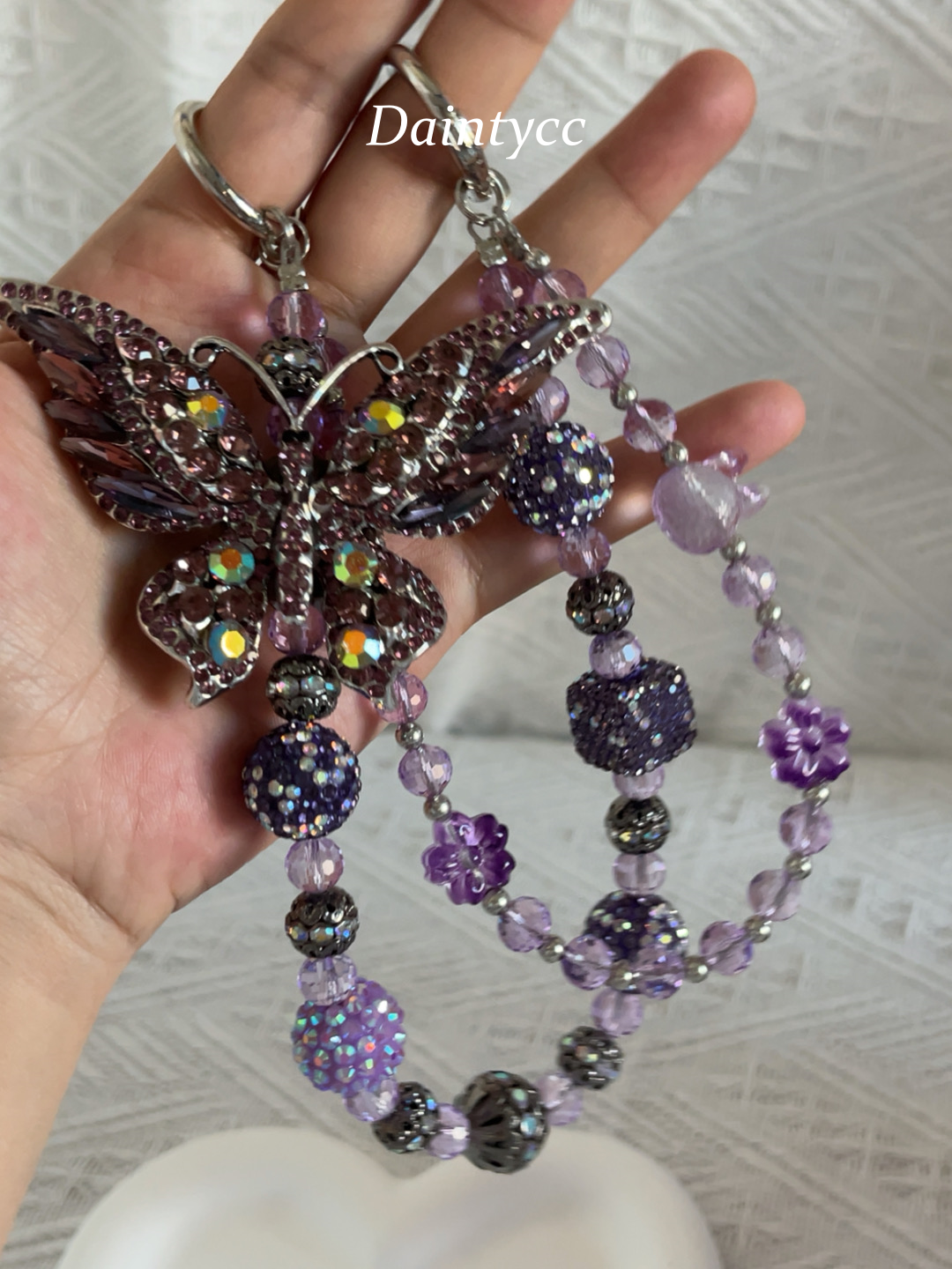Purple butterfly Luxurious bag charm phone chain double chain