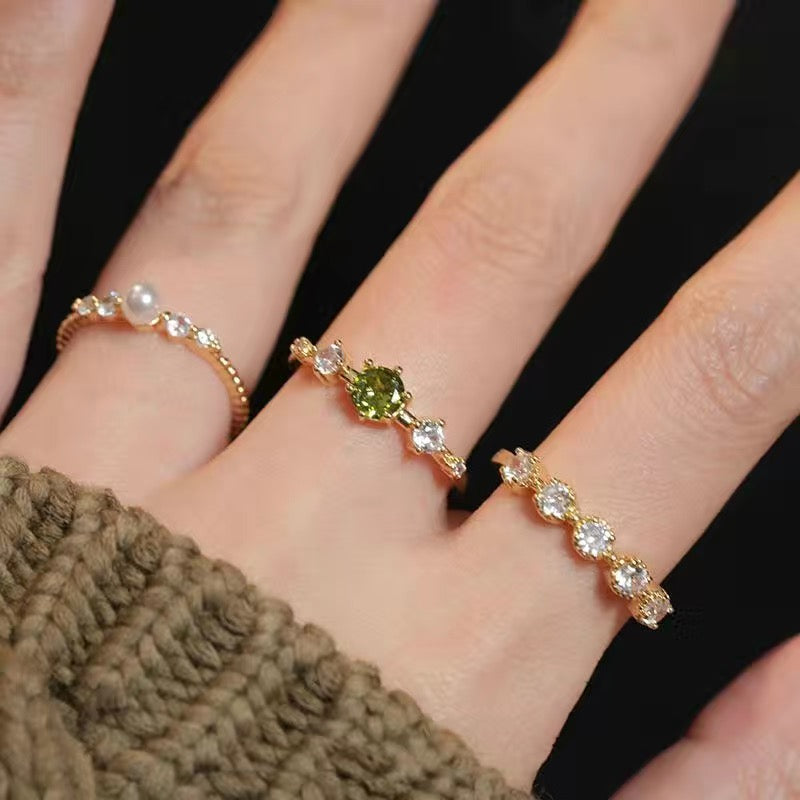 Olive green pearl ring set of three