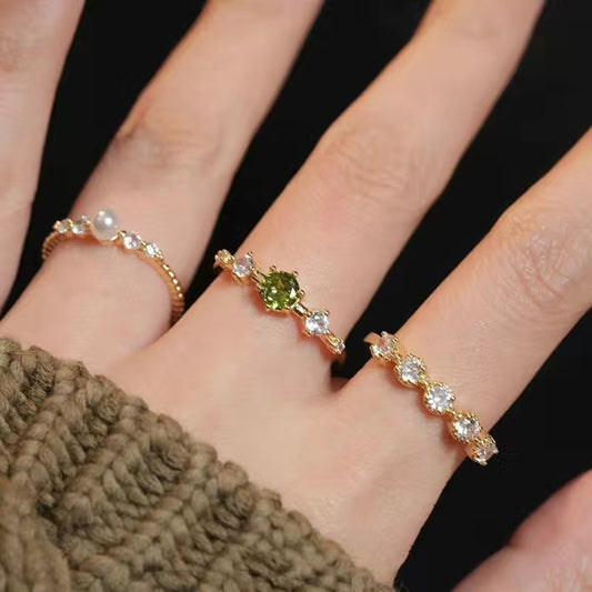 Olive green pearl ring set of three