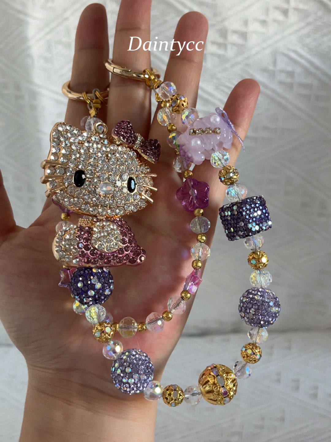 Purple Kitty Luxurious bag charm phone chain double chain