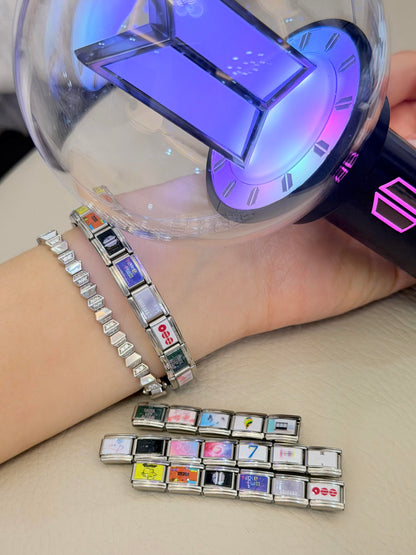 Purple Ocean ARMY Italian Charm Bracelet - 18 Links Stainless Steel K-Pop Jewelry