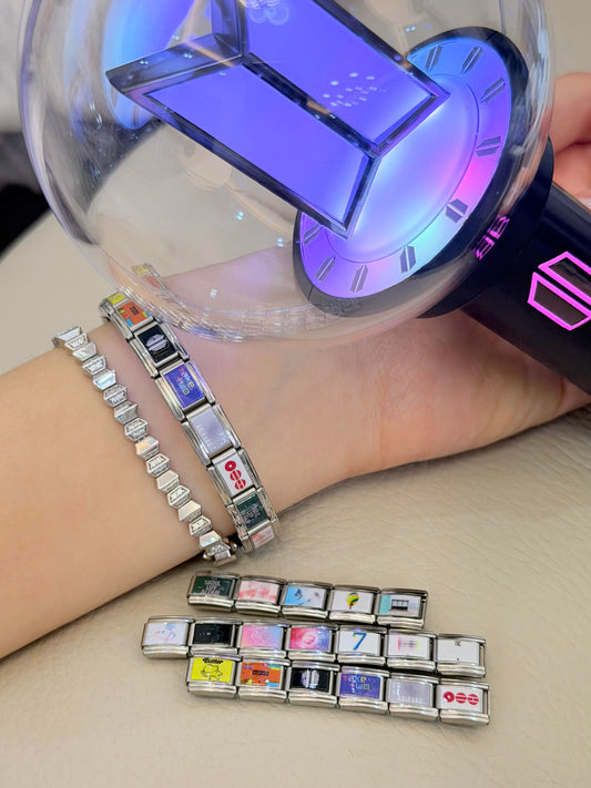 Purple Ocean ARMY Italian Charm Bracelet - 18 Links Stainless Steel K-Pop Jewelry