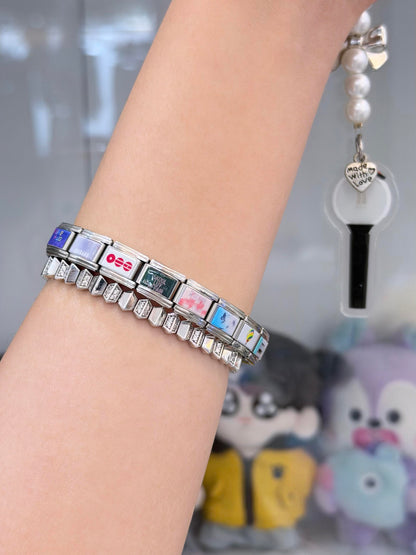 Purple Ocean ARMY Italian Charm Bracelet - 18 Links Stainless Steel K-Pop Jewelry