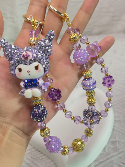 Purple cute Kuromi luxurious bag charm phone chain double chain key chain