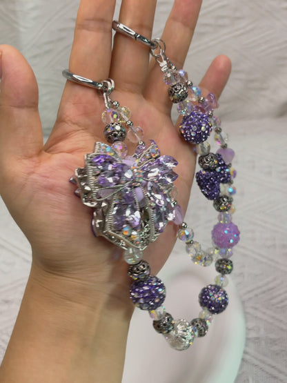 Purple elegant bow luxurious bag charm phone chain double chain key chain