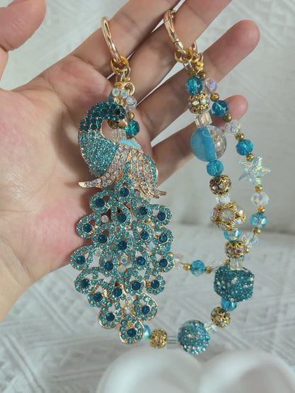 Blue peacock Luxurious bag charm phone chain double chain
