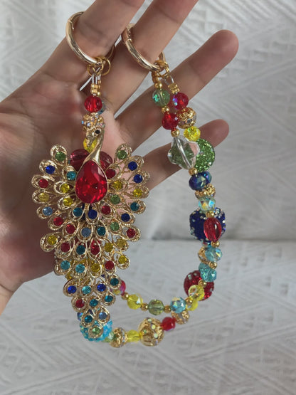 Colorful peacock Luxurious bag charm phone chain double chain