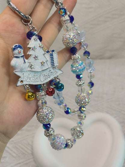 White Christmas snowman Luxurious bag charm phone chain double chain key chain